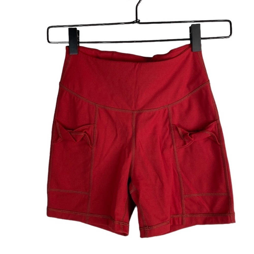 Free People Movement red bow pocket shorts